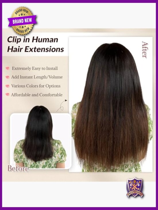 Clip In Human Hair Extensions 15 Inch Thick Long Straight Lightweight